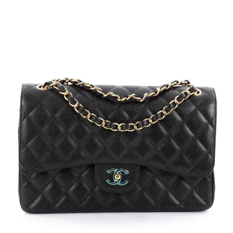 Chanel Classic Double Flap Bag Quilted Caviar Jumbo Black