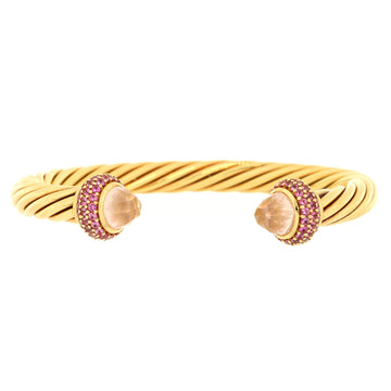 David Yurman Cable Classic Candy Bracelet 18k Yellow Gold with Rose Quartz and Pink Sapphires 7mm