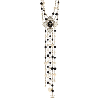 Chanel CC Heart Cluster Multistrand Fringe Lariat Necklace Metal with Faux Pearls and Beads