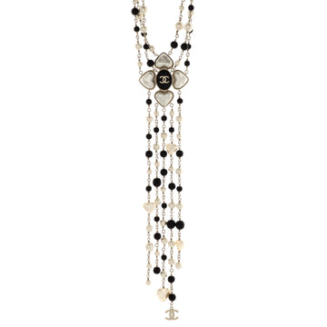 Chanel CC Heart Cluster Multistrand Fringe Lariat Necklace Metal with Faux Pearls and Beads