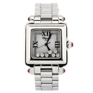 Chopard Happy Sport Square Quartz Watch Stainless Steel with Floating Diamonds 27
