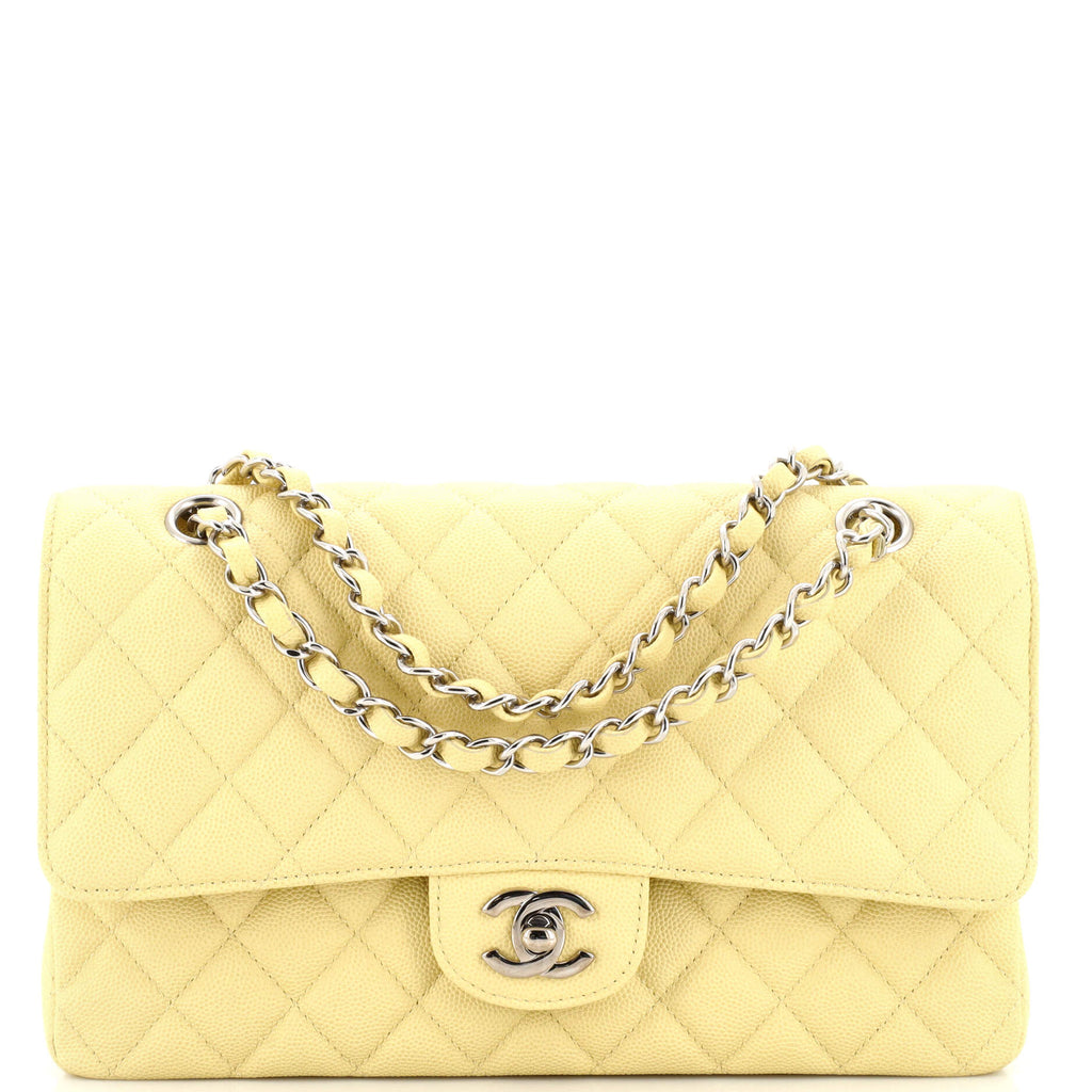 20S Yellow Caviar Quilted Classic Flap Small Light Gold Hardware
