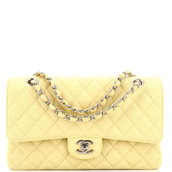 Chanel Classic Medium Double Flap Quilted Leather Shoulder Bag Neon Pink