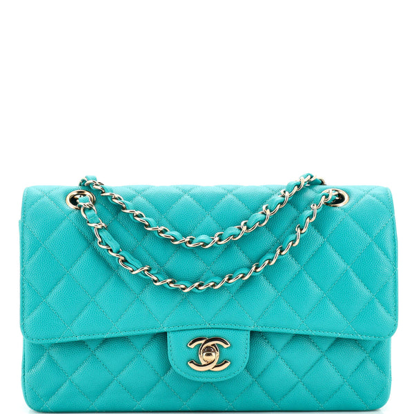 Chanel Medium Classic Double Flap Bag Blue Quilted Caviar Light Gold  Hardware