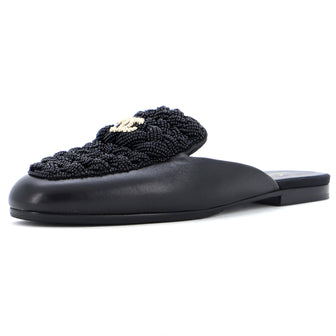 Chanel Women's CC Flat Mules Beaded Leather