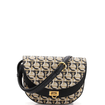 Salvatore Ferragamo Double Flap Saddle Crossbody Bag Gancini Coated Canvas