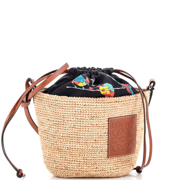 Loewe Paula's Ibiza Pochette Crossbody Bag Woven Raffia and Leather with Printed Canvas