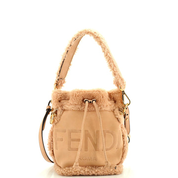 Fendi Logo Mon Tresor Bucket Bag Shearling with Nubuck Mini