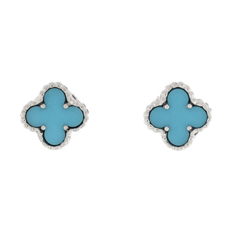 Van Cleef & Arpels Sweet Alhambra Stud Earrings 18K White Gold and Turquoise