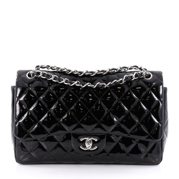 Chanel Classic Double Flap Bag Quilted Patent Jumbo Black
