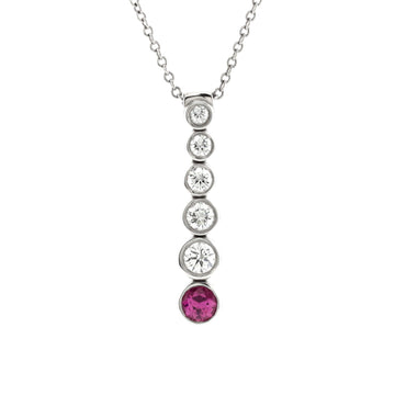 Tiffany & Co. Jazz Graduated Drop Pendant Necklace Platinum with Diamonds and Pink Sapphire