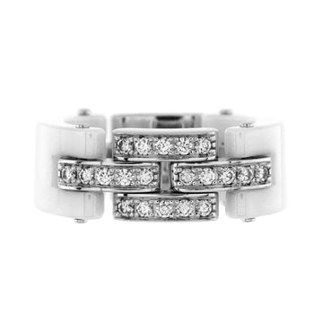 Cartier Maillon Panthere 3 Row Band Ring 18K White Gold and Ceramic with Half Diamonds