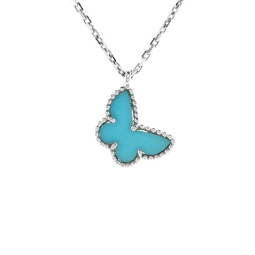 Van Cleef & Arpels Sweet Alhambra Butterfly Pendant Necklace 18K White Gold with Turquoise