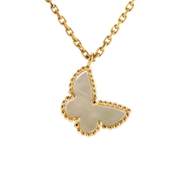 Van Cleef & Arpels Sweet Alhambra Butterfly Pendant Necklace 18K Yellow Gold and Mother of Pearl