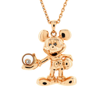 Chopard Happy Diamond Mickey Mouse Pendant Necklace 18K Rose Gold with Black Diamonds and 1 Floating Diamond