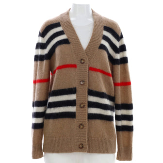 Burberry Women's Striped V-Neck Button Cardigan Mohair Blend