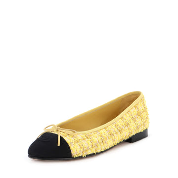 Chanel Women's CC Cap Toe Bow Ballerina Flats Tweed with Grosgrain