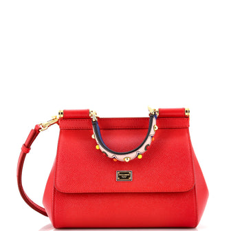Dolce & Gabbana Miss Sicily Bag Leather with Studded Handle Small