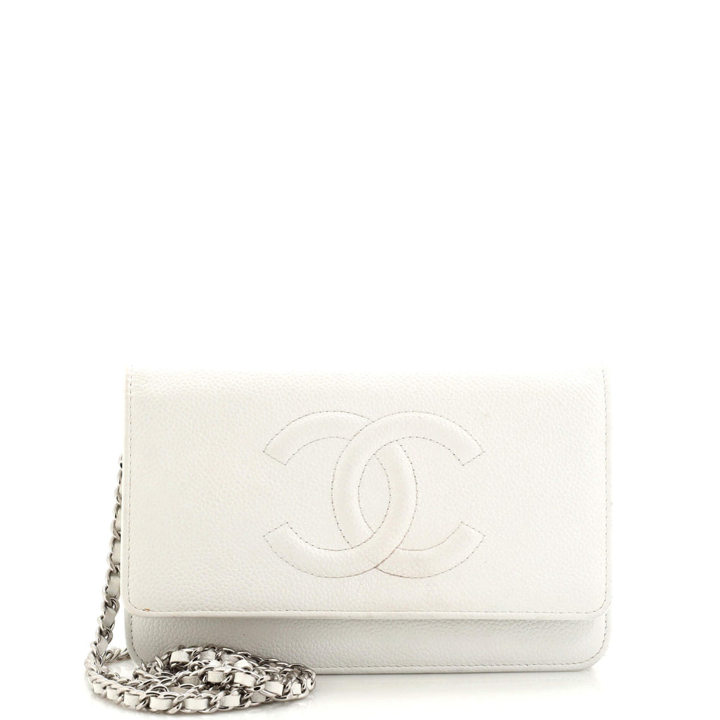 Chanel White Caviar Leather Timeless Wallet on Chain