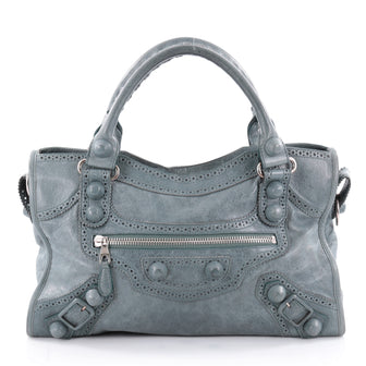 Balenciaga City Giant Brogues Handbag Leather Medium Blue 2258904