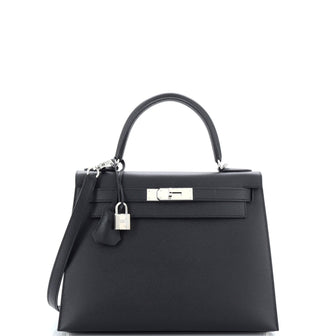 Hermes Kelly Handbag Black Epsom with Palladium Hardware 28