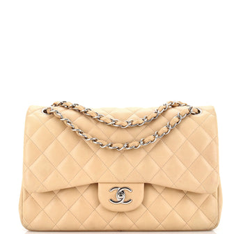 Chanel Silver Quilted Lambskin Leather Jumbo Classic Double Flap