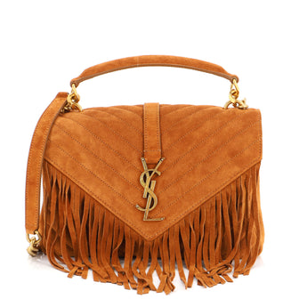 Saint Laurent Classic Monogram Fringe College Bag Matelasse Suede Medium