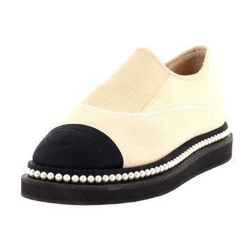 Chanel Women's CC Cap Toe Pearl Slip-On Sneakers Knit Fabric