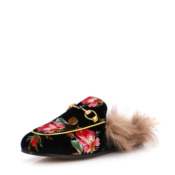 Gucci Women's Princetown Mules Printed Velvet with Fur