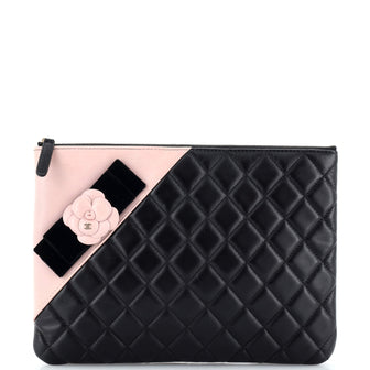 Chanel Camellia O Case Clutch Quilted Lambskin Medium Black 2260261