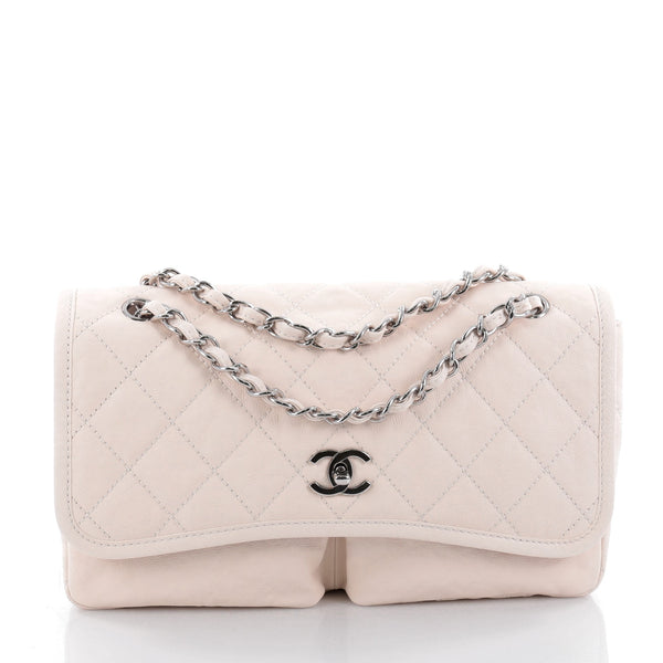 Chanel Natural Beauty Split Pocket Flap Bag Quilted Leather Large Neutral  2362031
