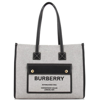 Burberry Freya Shopping Tote Canvas with Leather Small