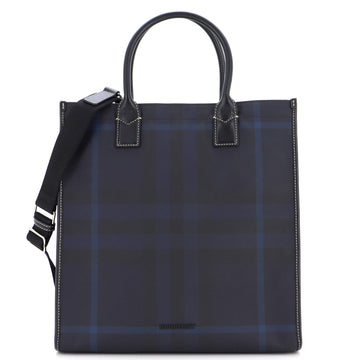 Burberry Convertible Tote London Check Coated Canvas with Leather Medium