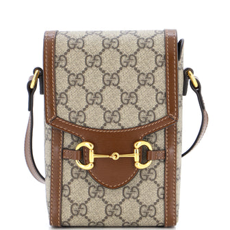 Gucci Horsebit 1955 Crossbody Bag GG Coated Canvas Mini Brown.