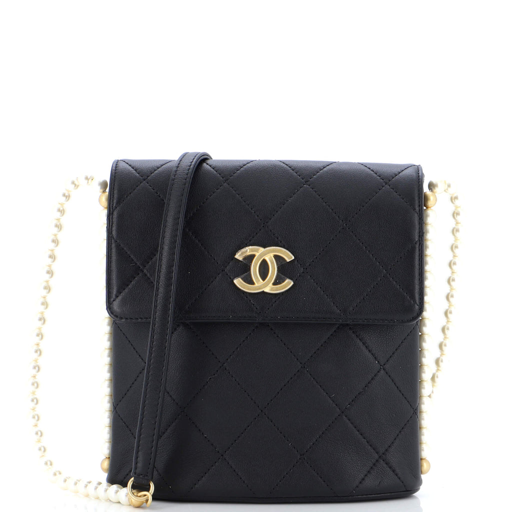 Chanel About Pearls Flap Hobo Quilted Calfskin Small Black 226050201