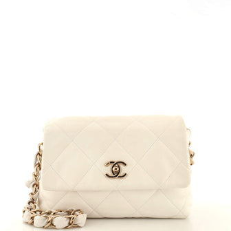 Logo Chain Strap Flap Bag Quilted Lambskin Small