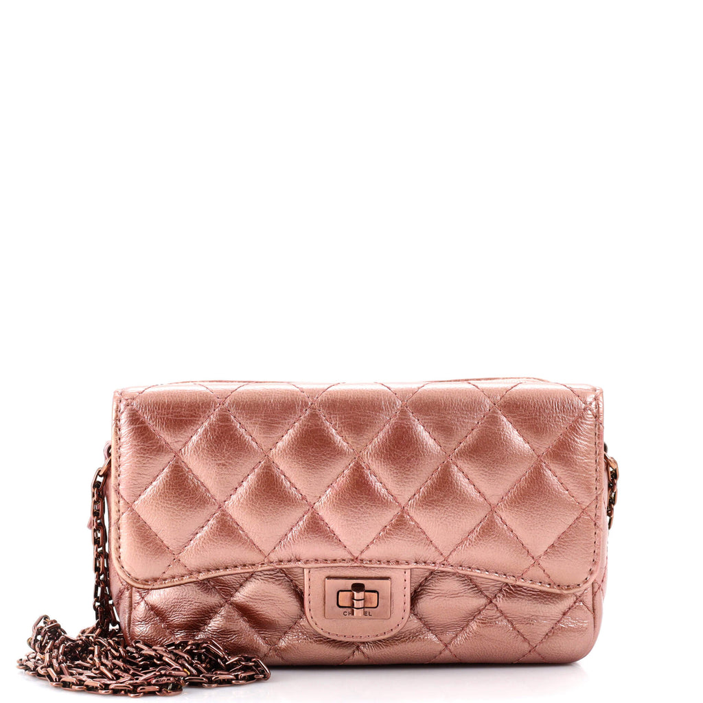 Chanel Reissue 2.55 Flap Phone Holder with Chain Quilted Metallic