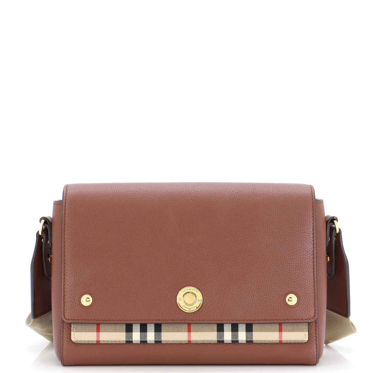 Burberry Note Crossbody Bag Leather with Vintage Check Canvas Medium Brown 226050241