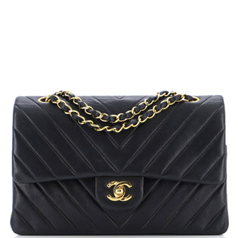 Chanel Vintage Classic Double Flap Bag Chevron Lambskin Medium Black  226050253