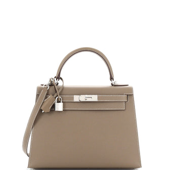 Hermes Kelly Handbag Grey Epsom with Palladium Hardware 28
