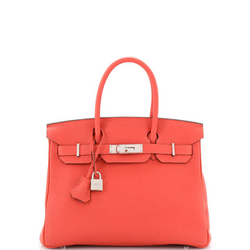 Hermes Birkin Handbag Red Clemence with Palladium Hardware 30