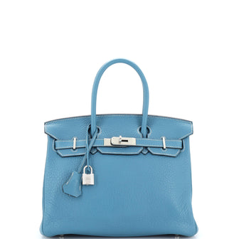 Hermes Birkin Handbag Blue Clemence with Palladium Hardware 30