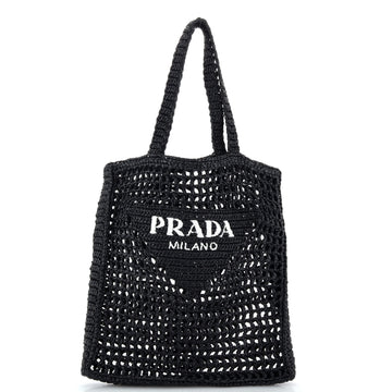 Prada Triangle Logo Open Tote Raffia
