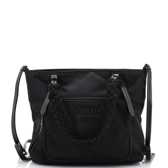 Prada Woven Handle Convertible Pocket Tote Tessuto with Fabric and Saffiano Small