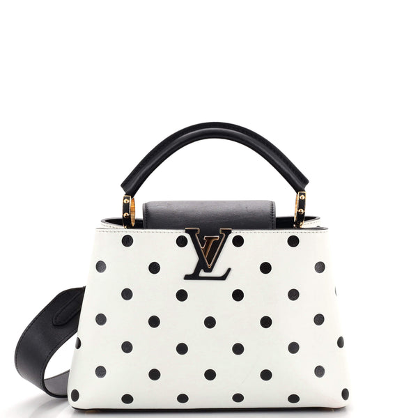 Louis Vuitton White Polka Dot Leather Capucines BB Top Handle Bag