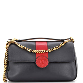 Fendi FF Logo Stamp Flap Bag Leather Medium