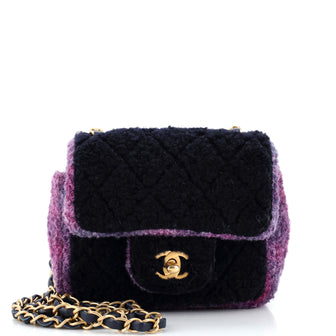 Chanel Square Classic Single Flap Bag Quilted Shearling and Tweed Mini