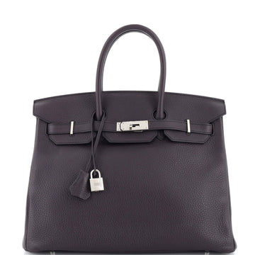 Hermes Birkin Handbag Purple Clemence with Palladium Hardware 35