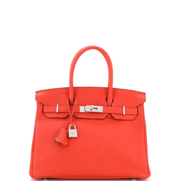 Hermes Birkin Handbag Red Clemence with Palladium Hardware 30