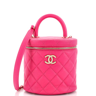 Chanel CC Top Handle Vanity Case with Chain Quilted Caviar Small Pink